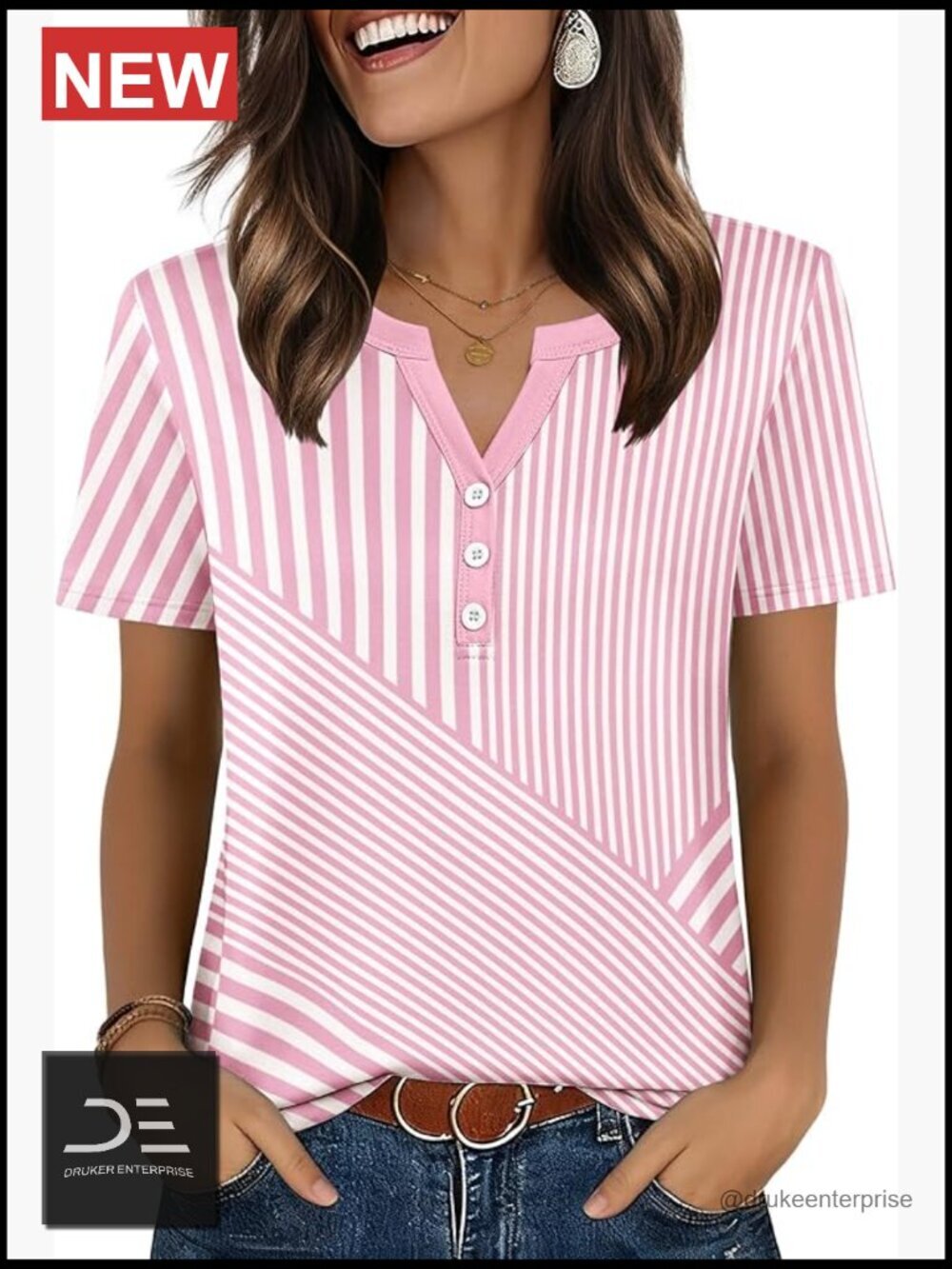 Dressy V Neck Short Sleeve Blouse - Casual Summer Top - Stretchy Henley Tee